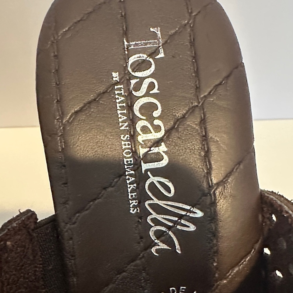 Toscanella Italian Leather Perforated Wedge Sandals Brown Made in Italy 10 - Picture 2 of 7